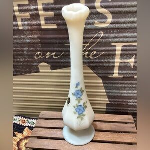 Fenton Hand Painted Blue Floral Bud Vase